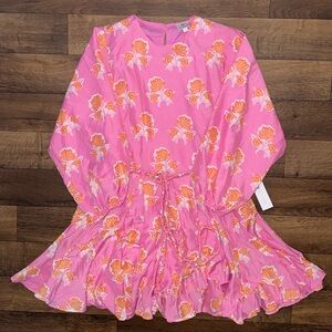 J. Marie Size Medium Poppy Floral Print NWT Dainty Puff Long Sleeve Belted Dress